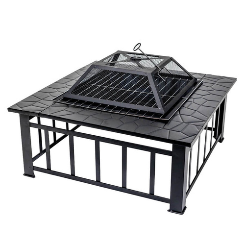 Square Firepit 900mm with Cooking Grill - Flaming Coals