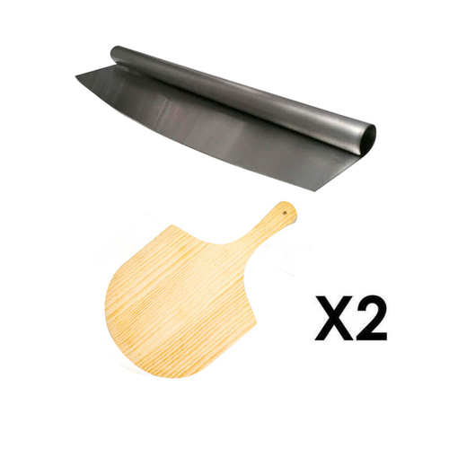 Wooden Pizza Peel x 2 + Pizza Cutter - Flaming Coals