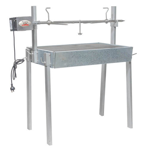 Extendable Large Charcoal BBQ Spit Rotisserie - Flaming Coals