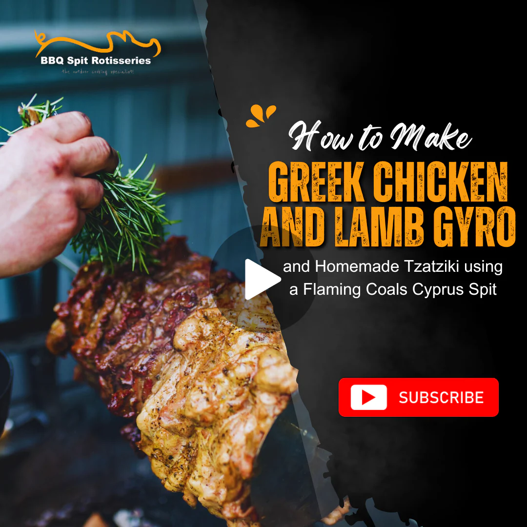 How to make Greek Chicken and Lamb Gyro and Homemade Tzatziki using a Flaming Coals Cyprus Spit image