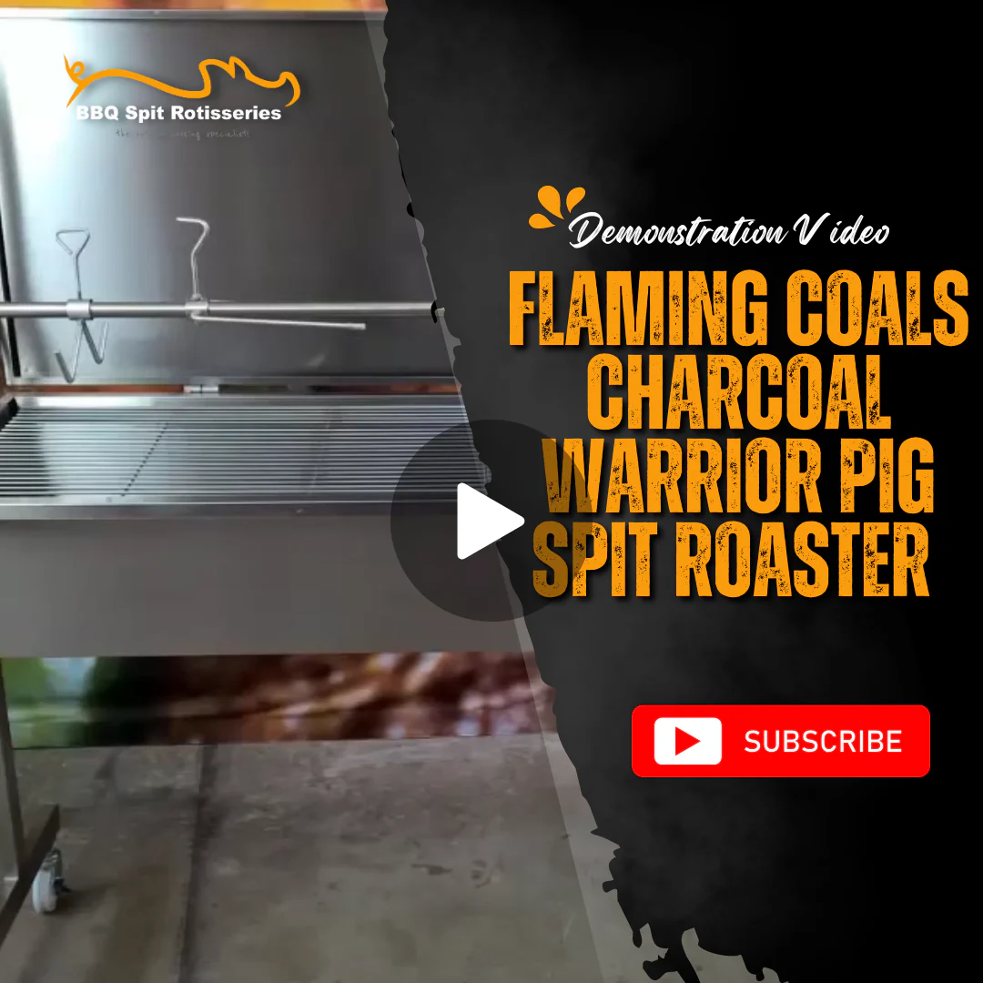 Flaming Coals Charcoal Warrior Pig Spit Roaster Product Demonstration Video image